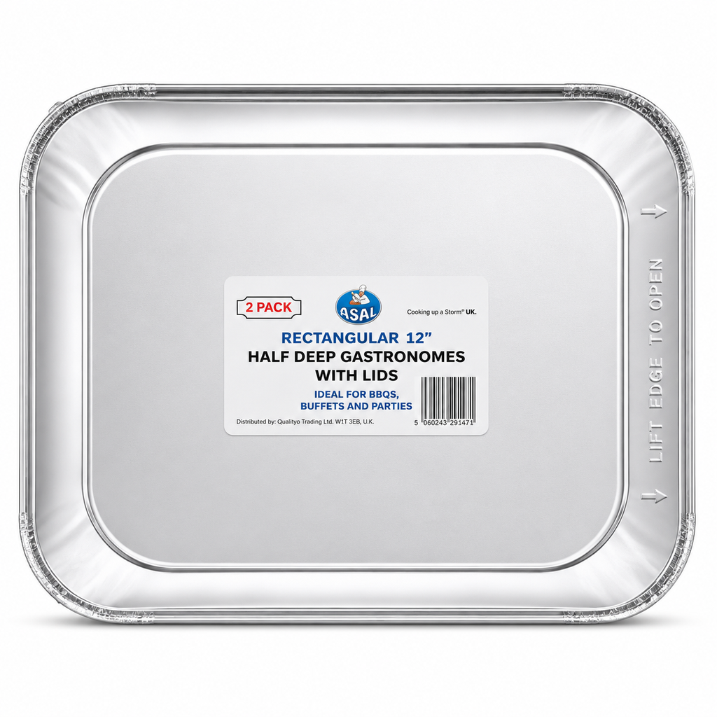 Asal 12'' Half Deep Foil Gastronomes with Lid (2 Pack)