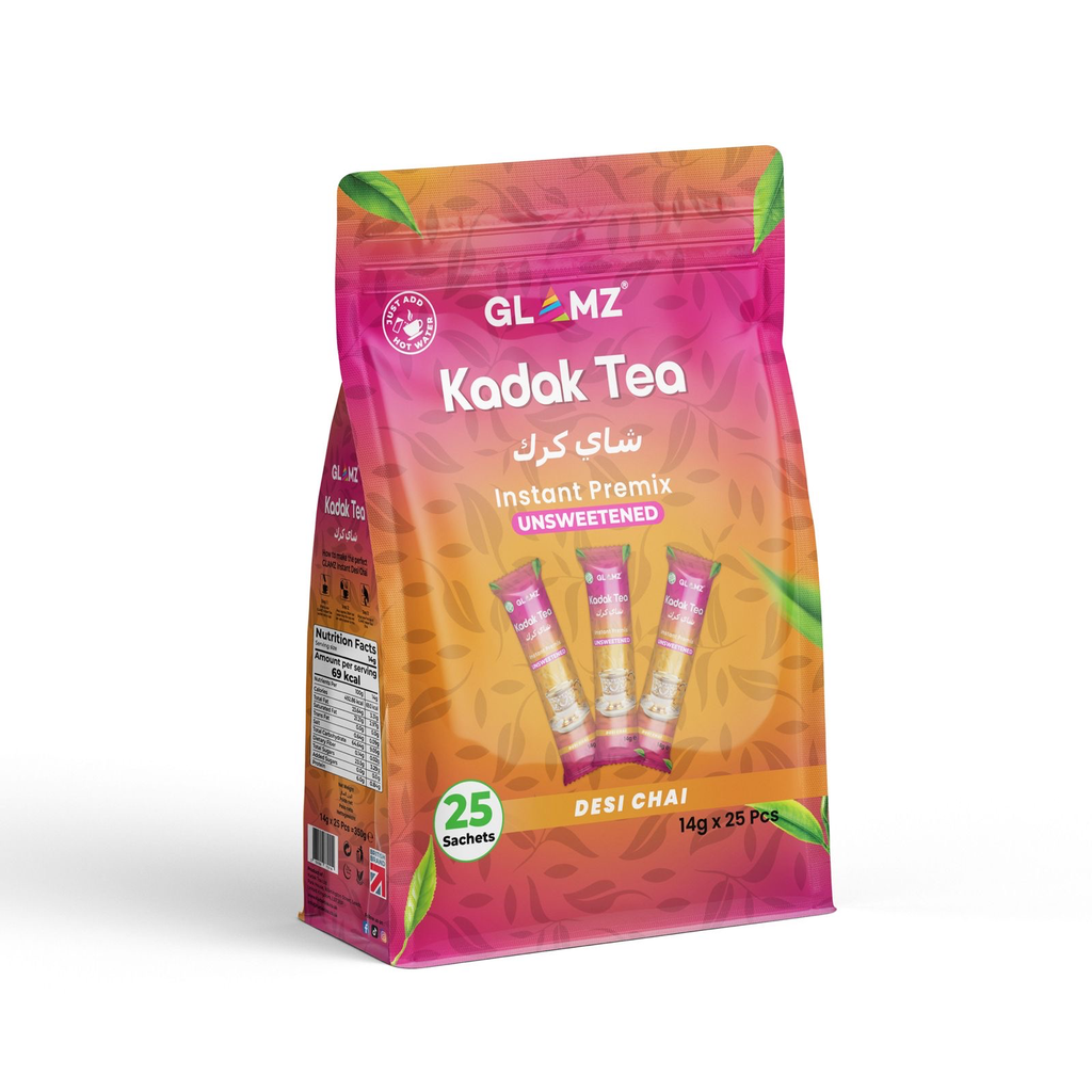 Glamz Kadak Tea Desi Chai Unsweet Instant Powder Tea 14g x 25 sachets