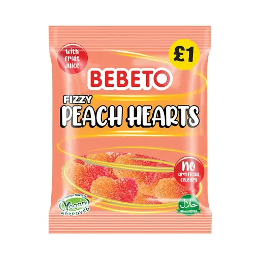 Bebeto Fizzy Peach Hearts 150g 
